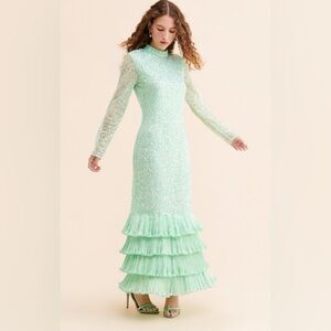 Anthropologie/Bhanuni by Jyoti Siren Beaded Maxi Dress in Seafoam Green Size M